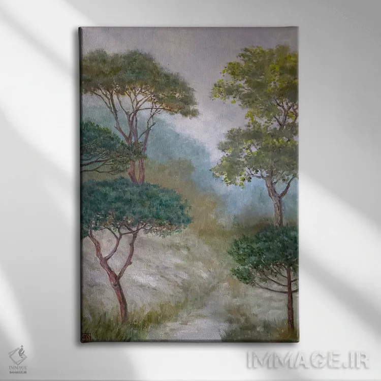 تابلو دکوراتیو منظره جنگلی شماره ۳ اثر کاتیا بلینی - نمای روبهرو روی دیوار