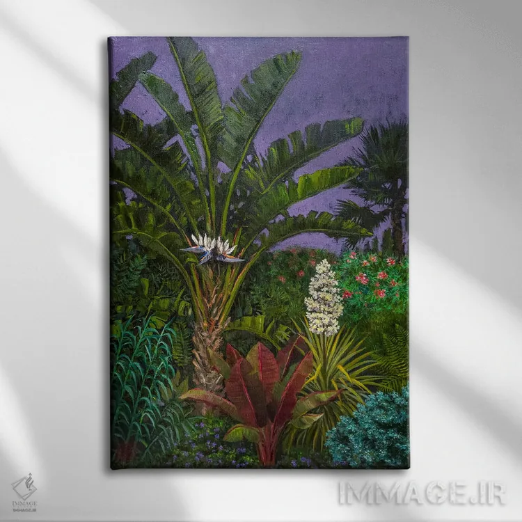 تابلو دکوراتیو باغ گیاه شناسی در شب اثر کاتیا بلینی - نمای روبهرو روی دیوار