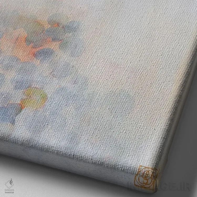 تابلو دکوراتیو برکه با نیلوفرهای آبی اثر کاتیا بلینی - نمای نزدیک بافت بوم