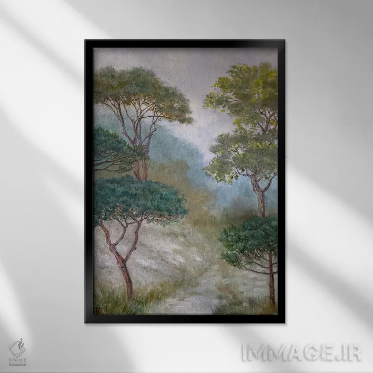 تابلو دکوراتیو منظره جنگلی شماره ۳ اثر کاتیا بلینی - نمای قابدار مشکی