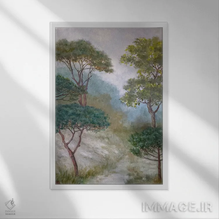 تابلو دکوراتیو منظره جنگلی شماره ۳ اثر کاتیا بلینی - نمای قابدار سفید