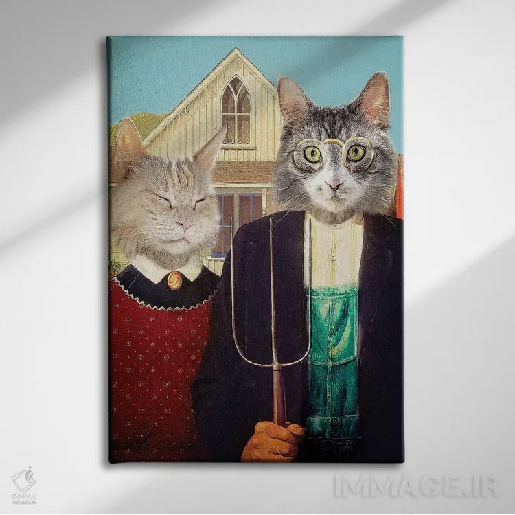 تابلو دکوراتیو گربه های سبک گوتیک آمریکایی اثر کارن بورک - نمای روبهرو روی دیوار