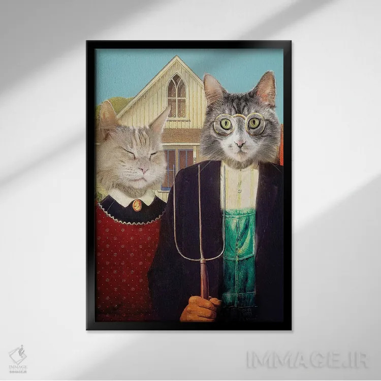 تابلو دکوراتیو گربه های سبک گوتیک آمریکایی اثر کارن بورک - نمای قابدار مشکی