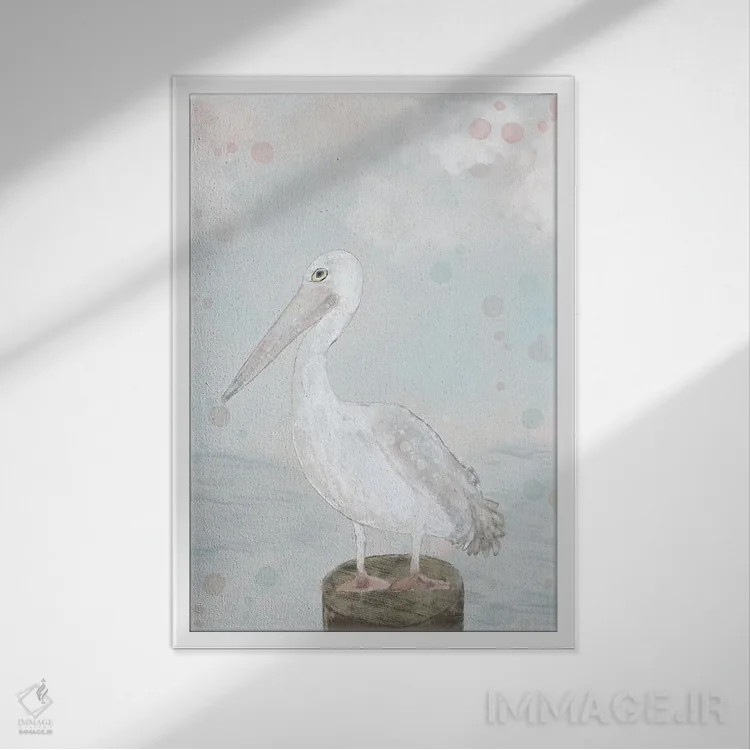 تابلو دکوراتیو مرغ دریایی تنها اثر کارن بارسکی - نمای قابدار سفید
