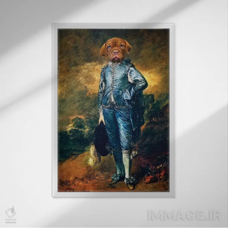 تابلو دکوراتیو توله سگ پسر آبی اثر کارن بورک - نمای قابدار سفید