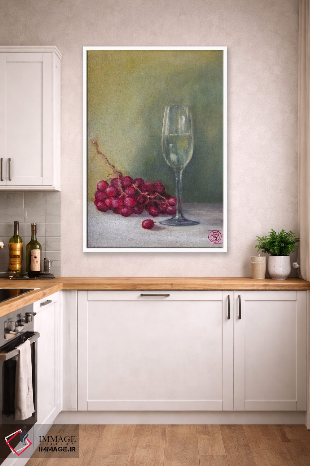 تابلو دکوراتیو شامپاین و انگور اثر کاتیا بلینی - D3W