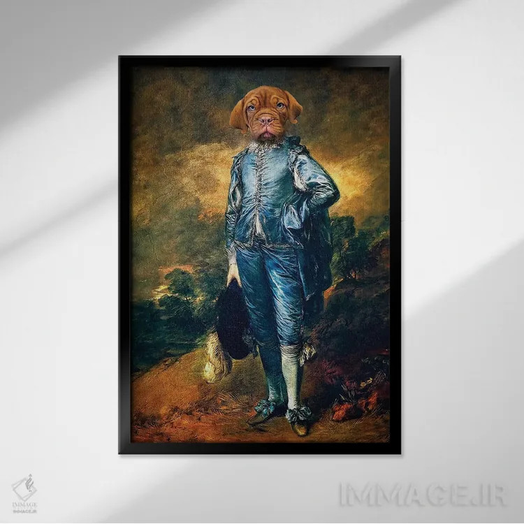 تابلو دکوراتیو توله سگ پسر آبی اثر کارن بورک - نمای قابدار مشکی