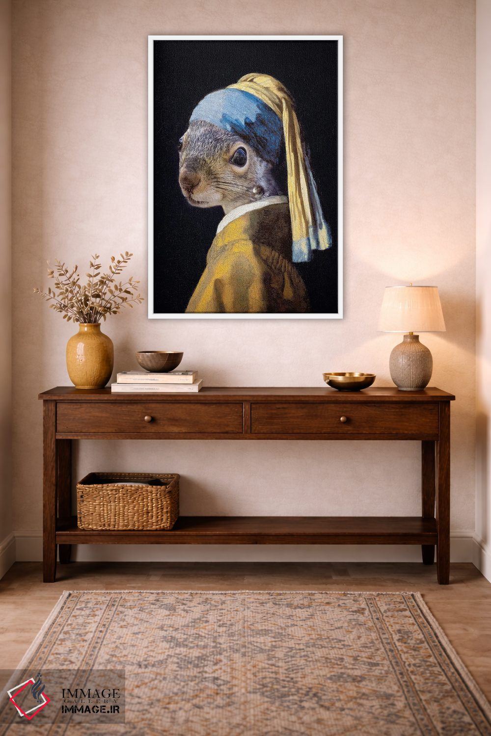 تابلو دکوراتیو سنجاب با گوشواره مروارید اثر کارن بورک - D1W