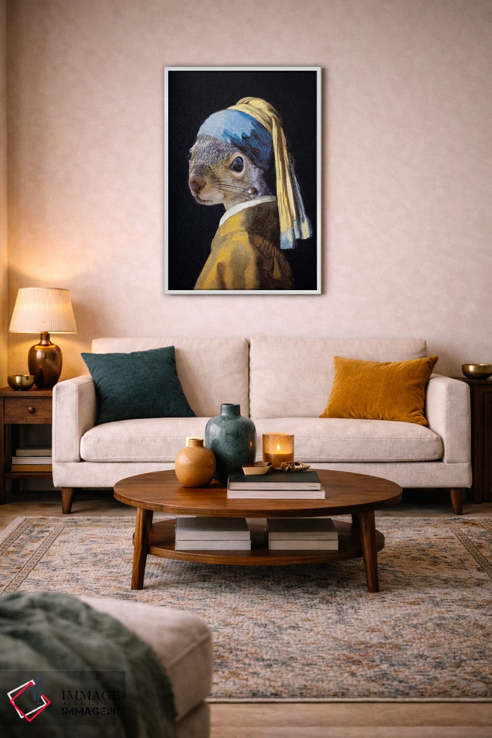 تابلو دکوراتیو سنجاب با گوشواره مروارید اثر کارن بورک - D3W