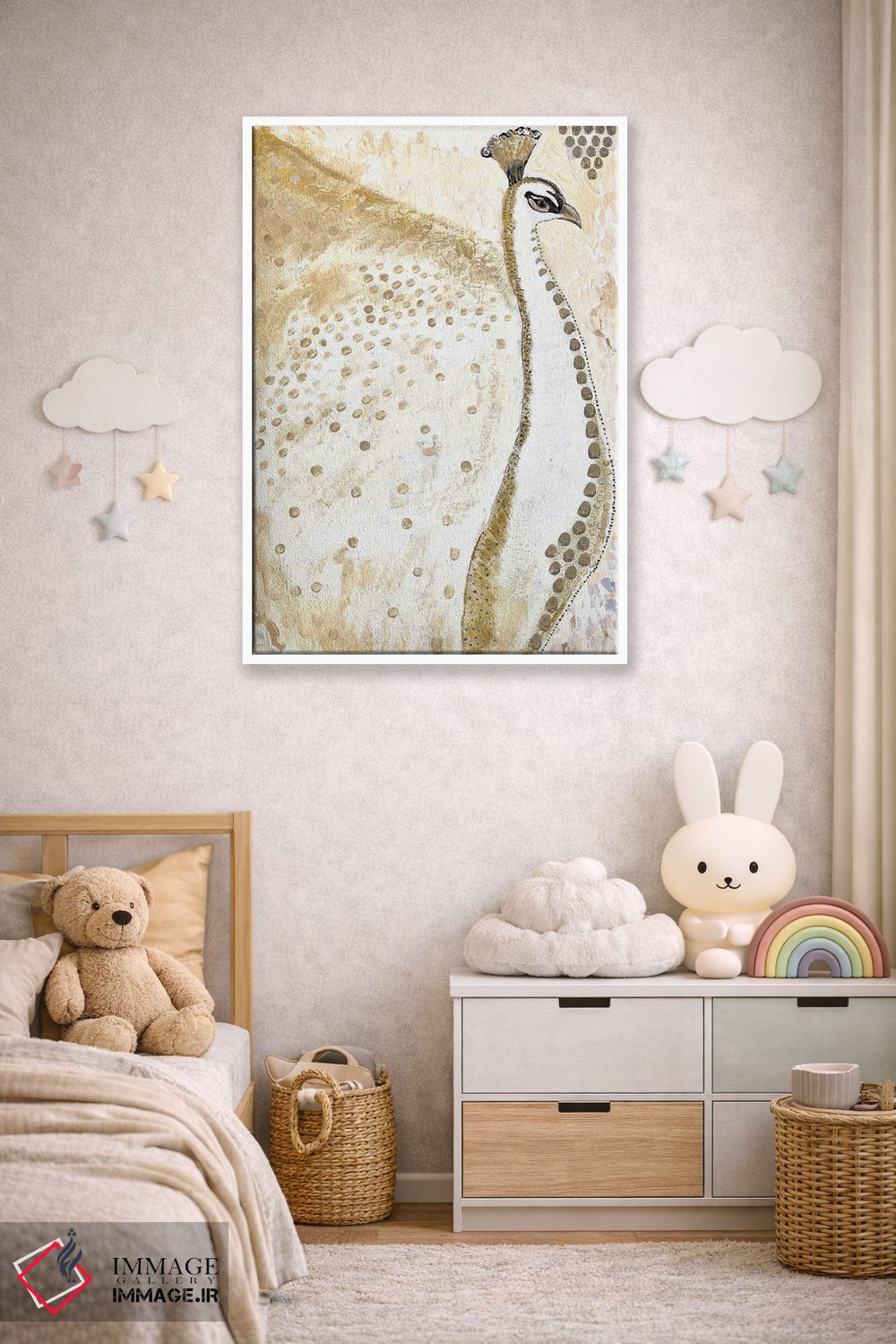 تابلو دکوراتیو طاووس زال طلایی اثر کارن بارسکی - D4W