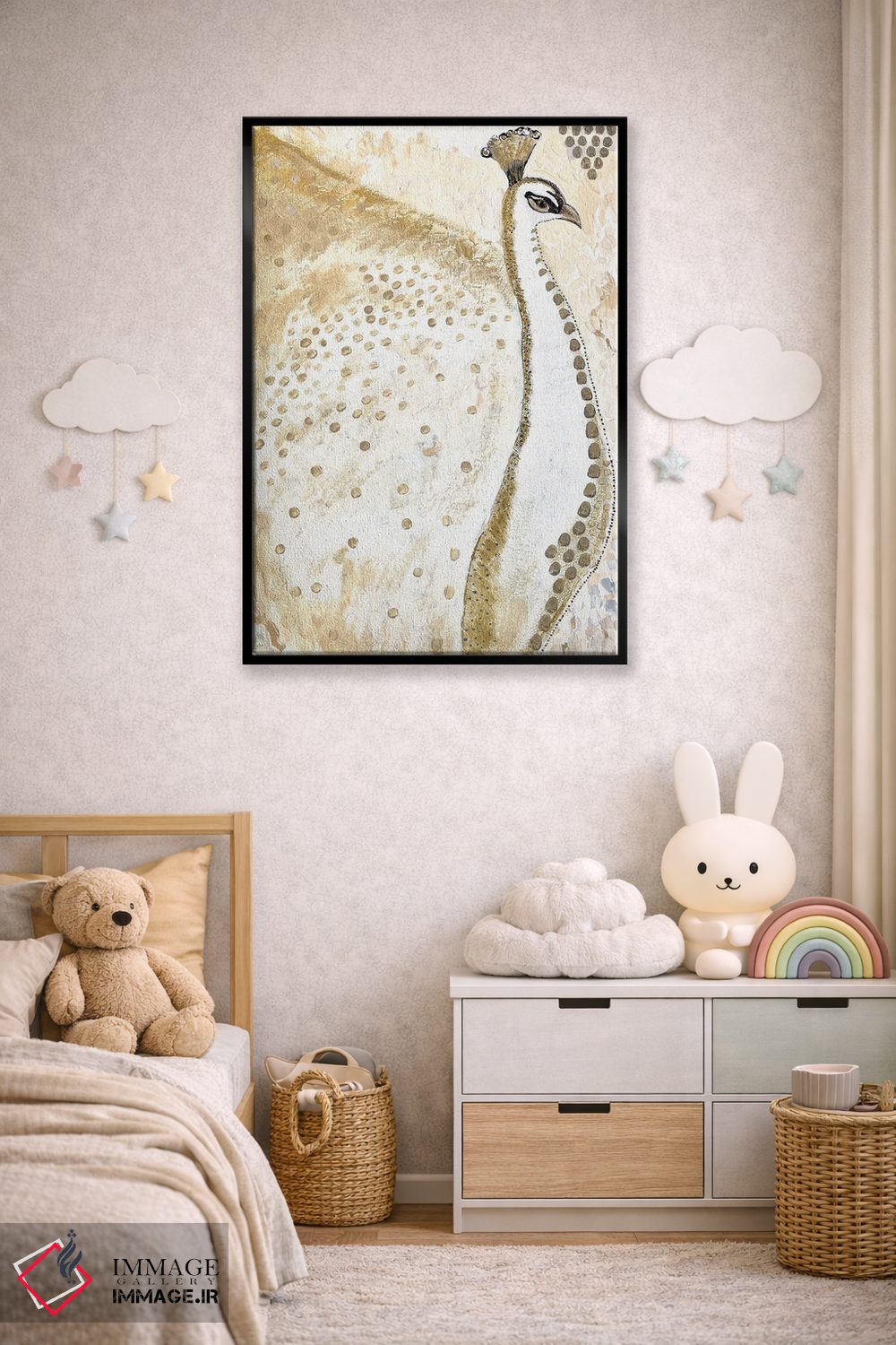 تابلو دکوراتیو طاووس زال طلایی اثر کارن بارسکی - D6B