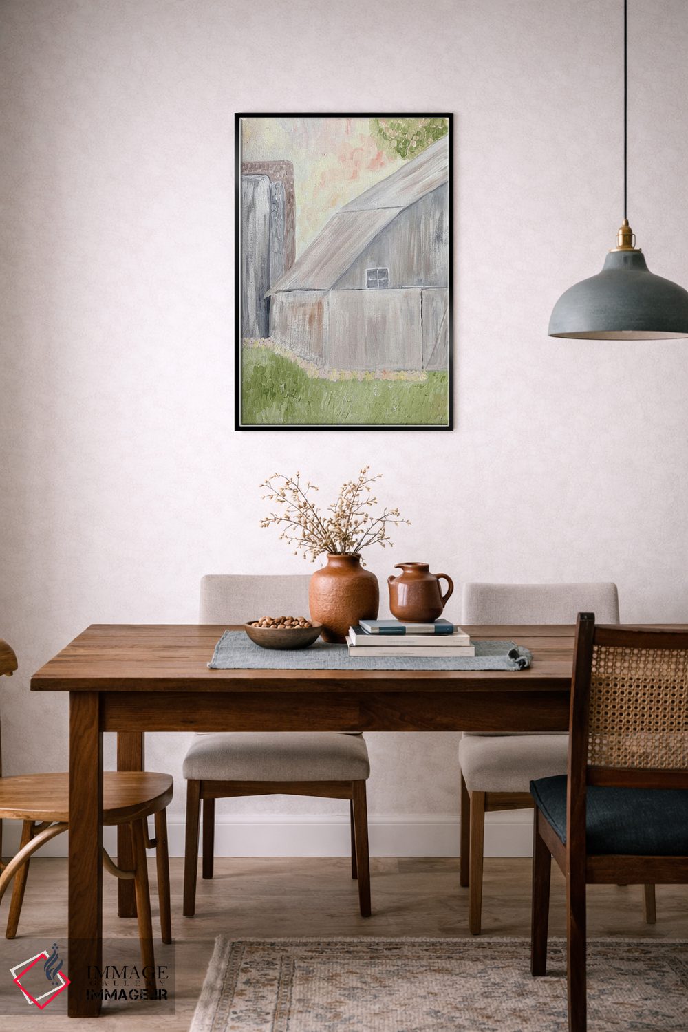 تابلو انتزاعی انبار روستایی آبرنگی اثر کارن بارسکی - D6B