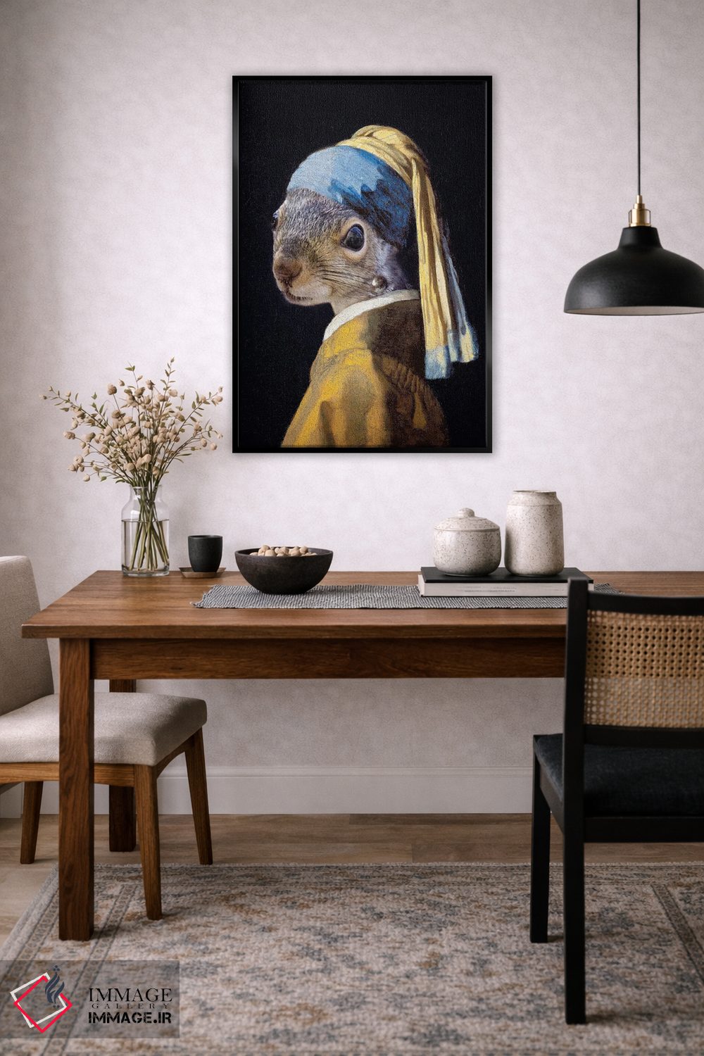 تابلو دکوراتیو سنجاب با گوشواره مروارید اثر کارن بورک - D5B