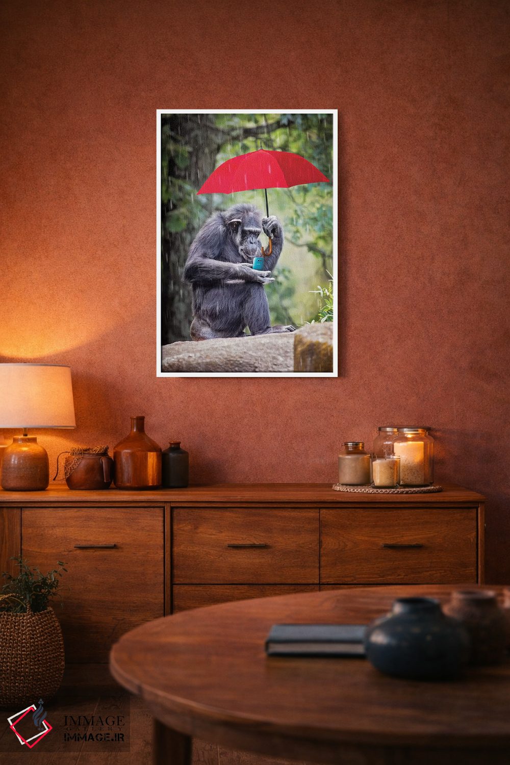 تابلو دکوراتیو میمون متصل به دنیا اثر کارن بورک - D3W