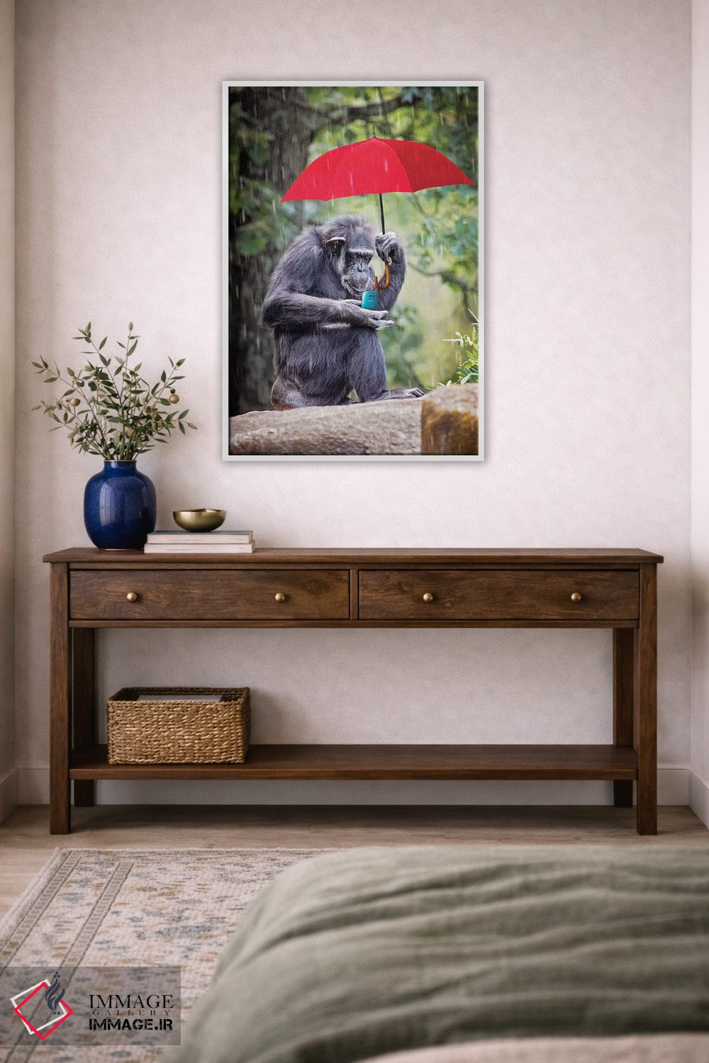 تابلو دکوراتیو میمون متصل به دنیا اثر کارن بورک - D2W