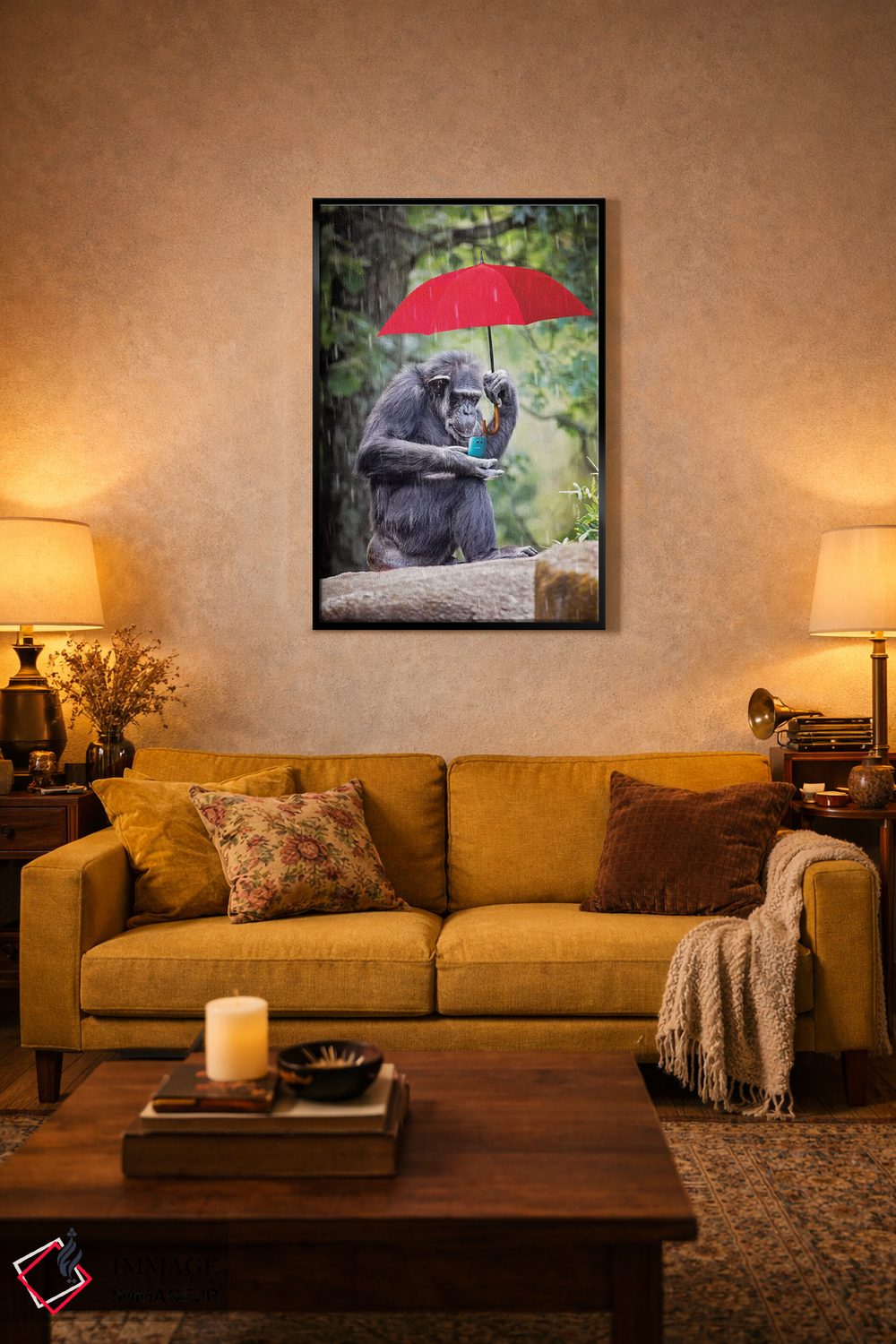 تابلو دکوراتیو میمون متصل به دنیا اثر کارن بورک - D4B