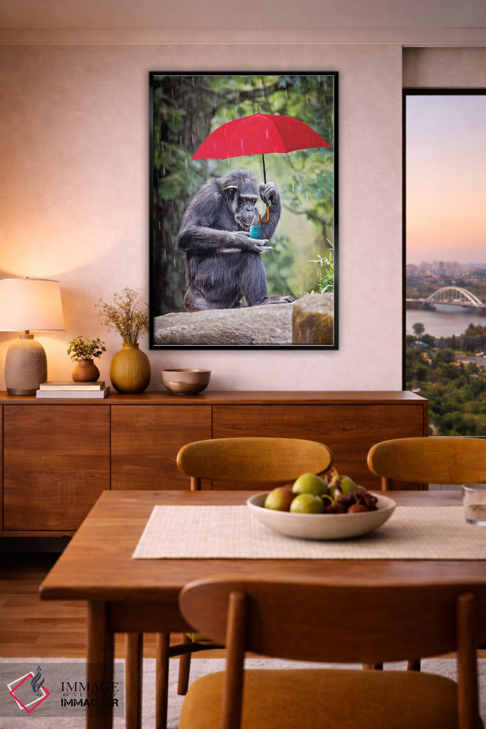 تابلو دکوراتیو میمون متصل به دنیا اثر کارن بورک - D6B