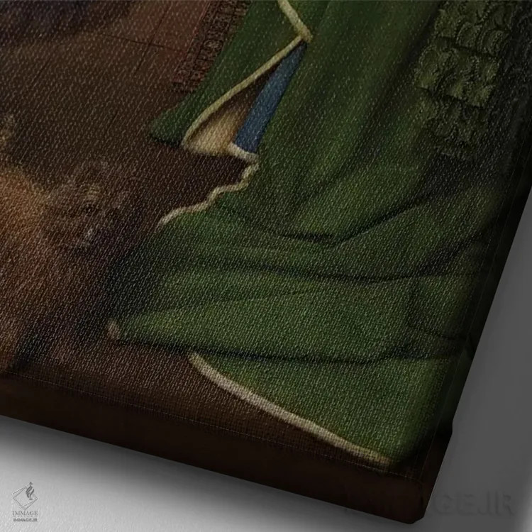 تابلو دکوراتیو گربه های عروسی آرنولفینی اثر کارن بورک - نمای نزدیک بافت بوم