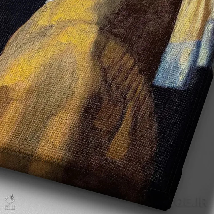 تابلو دکوراتیو بره با گوشواره مروارید اثر کارن بورک - نمای نزدیک بافت بوم