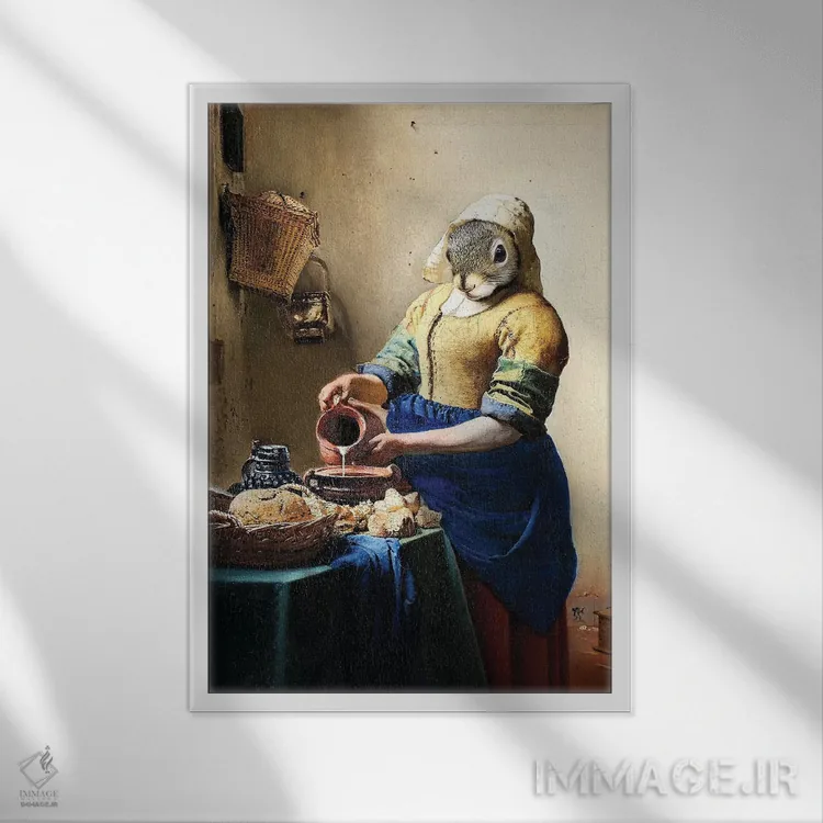 تابلو دکوراتیو سنجاب شیردوش اثر کارن بورک - نمای قابدار سفید