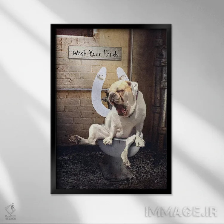 تابلو دکوراتیو دردسرهای دستشویی اثر کارن بورک - نمای قابدار مشکی