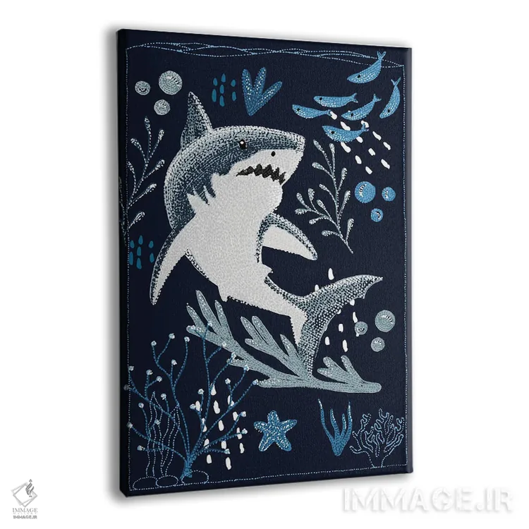 تابلو دکوراتیو کوسه سفید بزرگ باغ اقیانوس اثر کلسی امبلو - نمای پرسپکتیو محصول