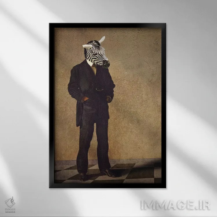 تابلو دکوراتیو گورخر متفکر اثر کارن بورک - نمای قابدار مشکی