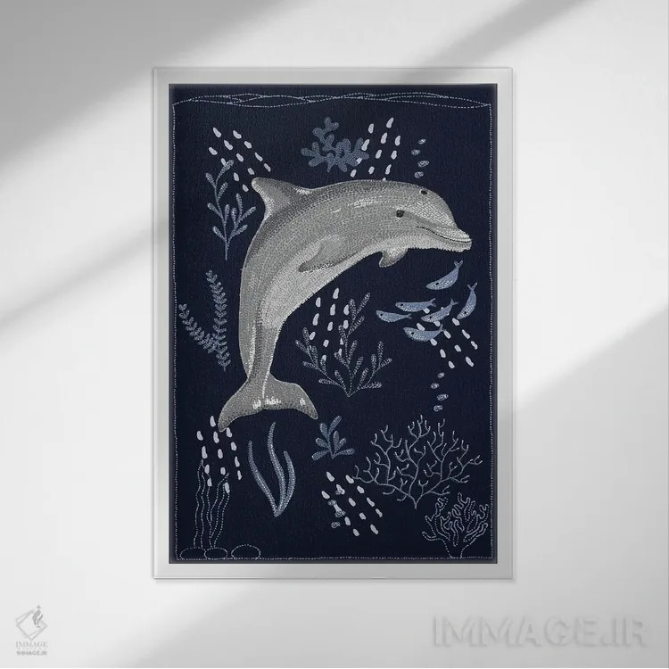 تابلو دکوراتیو دلفین اثر کلسی امبلو - نمای قابدار سفید