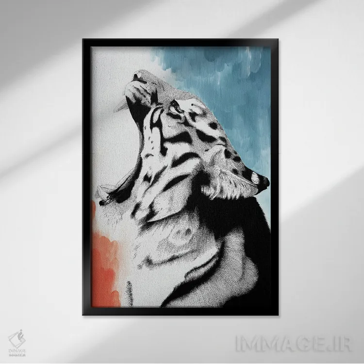 تابلو دکوراتیو گربه سان بزرگ خیال انگیز اثر کلسی امبلو - نمای قابدار مشکی