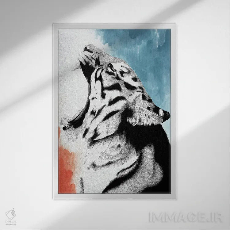 تابلو دکوراتیو گربه سان بزرگ خیال انگیز اثر کلسی امبلو - نمای قابدار سفید