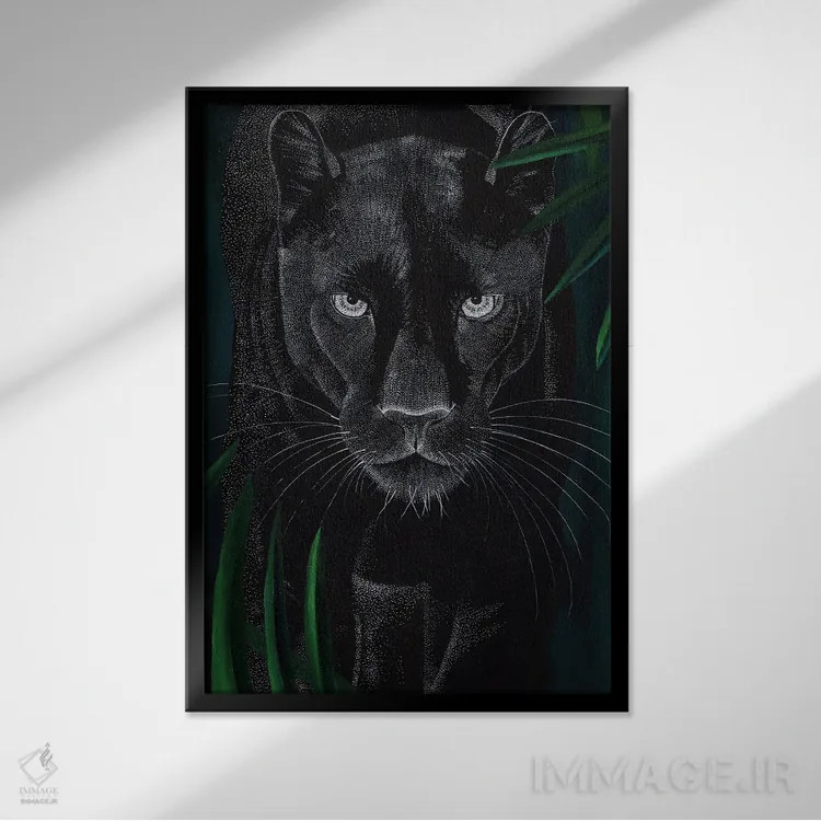 تابلو دکوراتیو گربه سان بزرگ خیال انگیز اثر کلسی امبلو - نمای قابدار مشکی