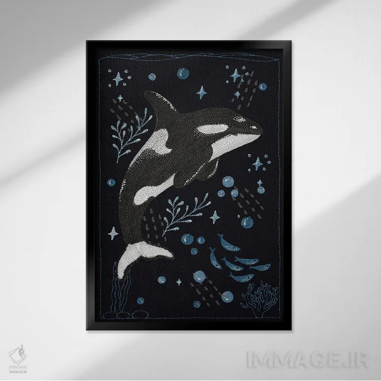 تابلو دکوراتیو اورکای باغ اقیانوس اثر کلسی امبلو - نمای قابدار مشکی