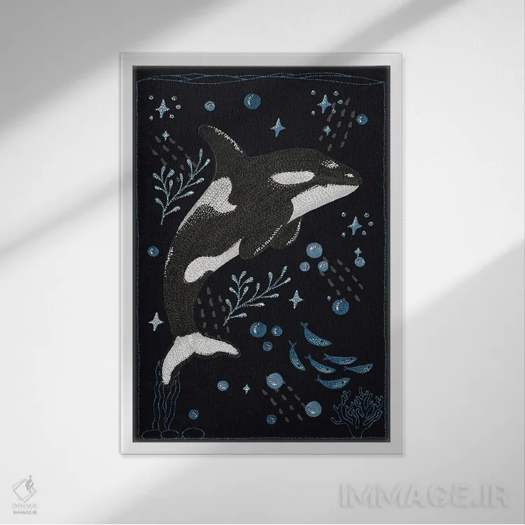 تابلو دکوراتیو اورکای باغ اقیانوس اثر کلسی امبلو - نمای قابدار سفید