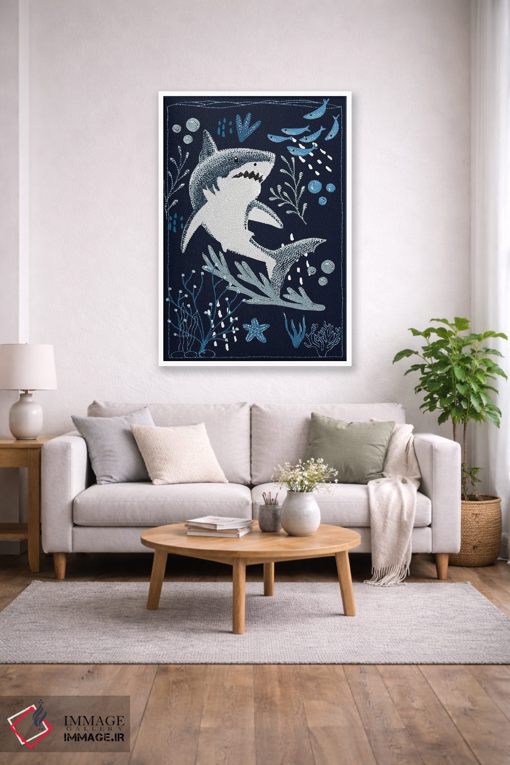 تابلو دکوراتیو کوسه سفید بزرگ باغ اقیانوس اثر کلسی امبلو - D1W