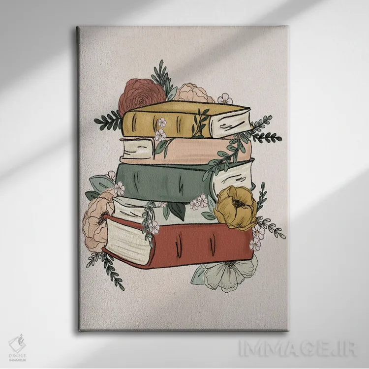 تابلو دکوراتیو کتاب های گل دار اثر کیتی برایانت - نمای روبهرو روی دیوار
