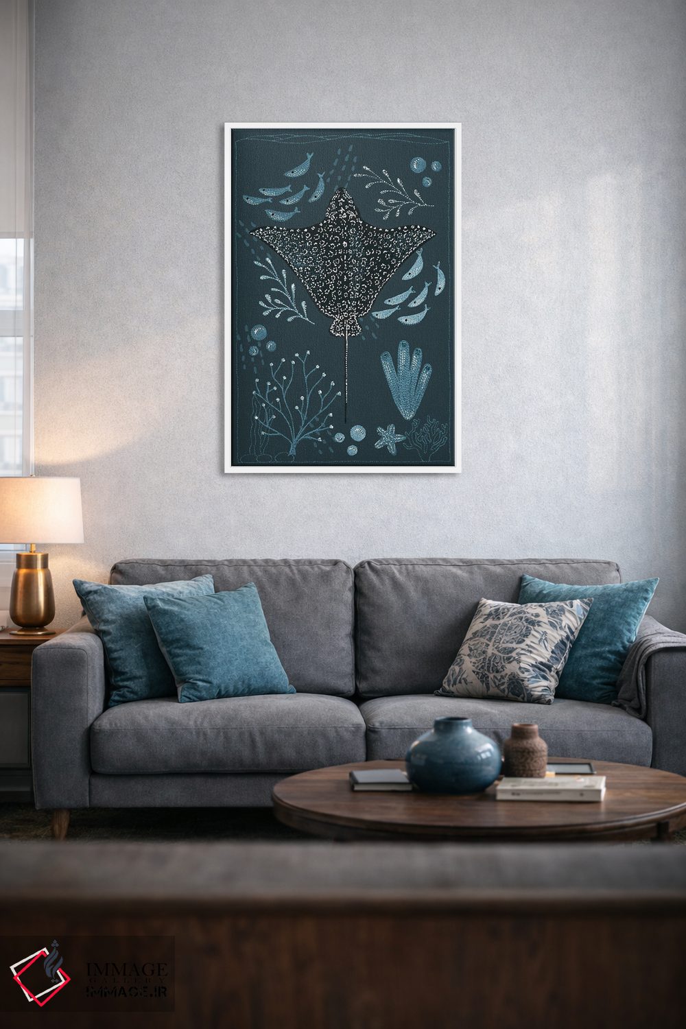 تابلو دکوراتیو سفره ماهی عقابی خال دار باغ اقیانوس اثر کلسی امبلو - D3W