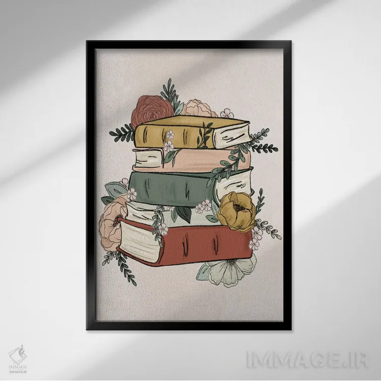 تابلو دکوراتیو کتاب های گل دار اثر کیتی برایانت - نمای قابدار مشکی