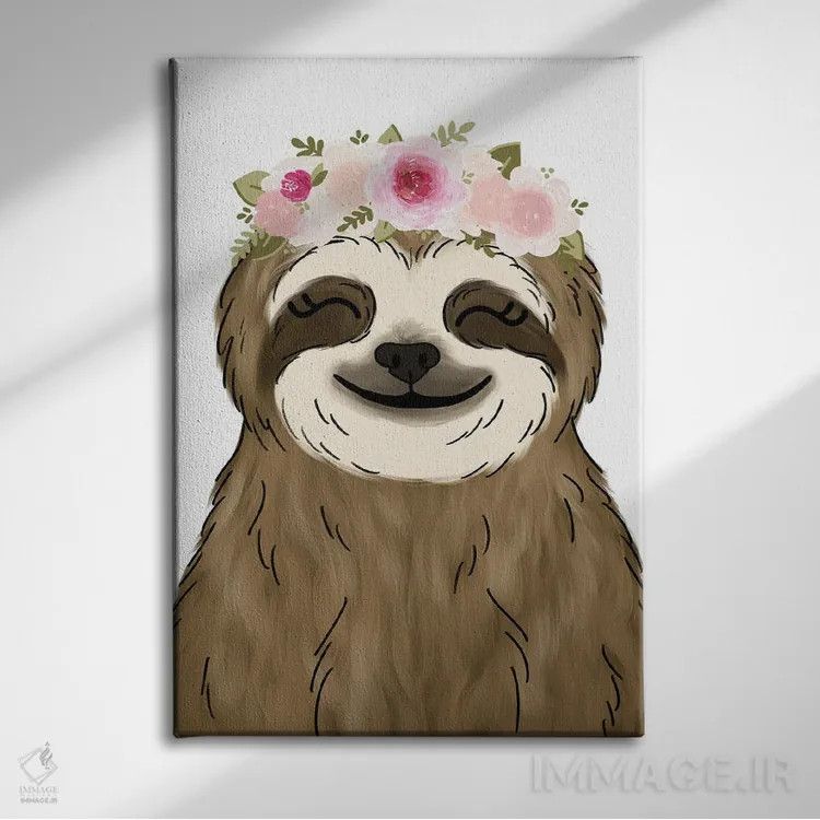 تابلو دکوراتیو تنبل با تاج گل اثر کیتی برایانت - نمای روبهرو روی دیوار