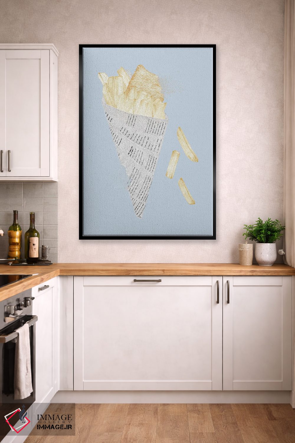 تابلو دکوراتیو ماهی و سیب زمینی لب ساحل تابستانی اثر کلسی امبلو - D3B