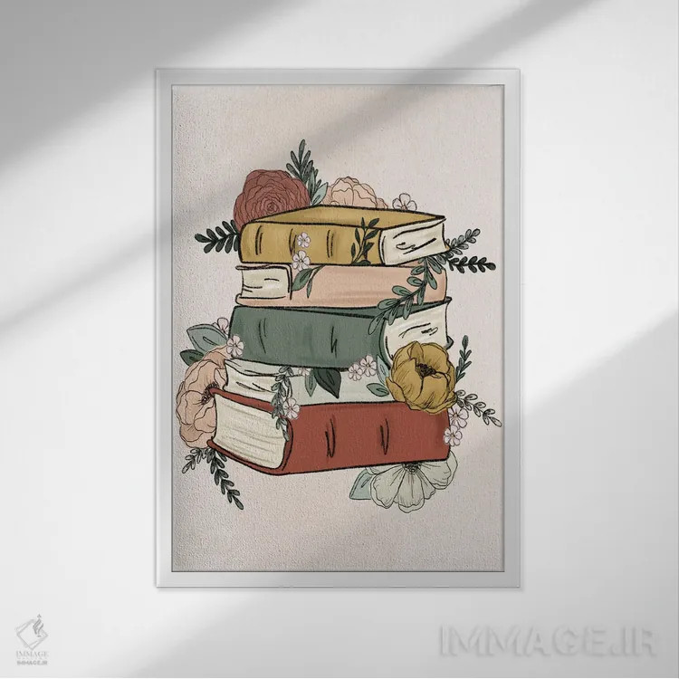 تابلو دکوراتیو کتاب های گل دار اثر کیتی برایانت - نمای قابدار سفید