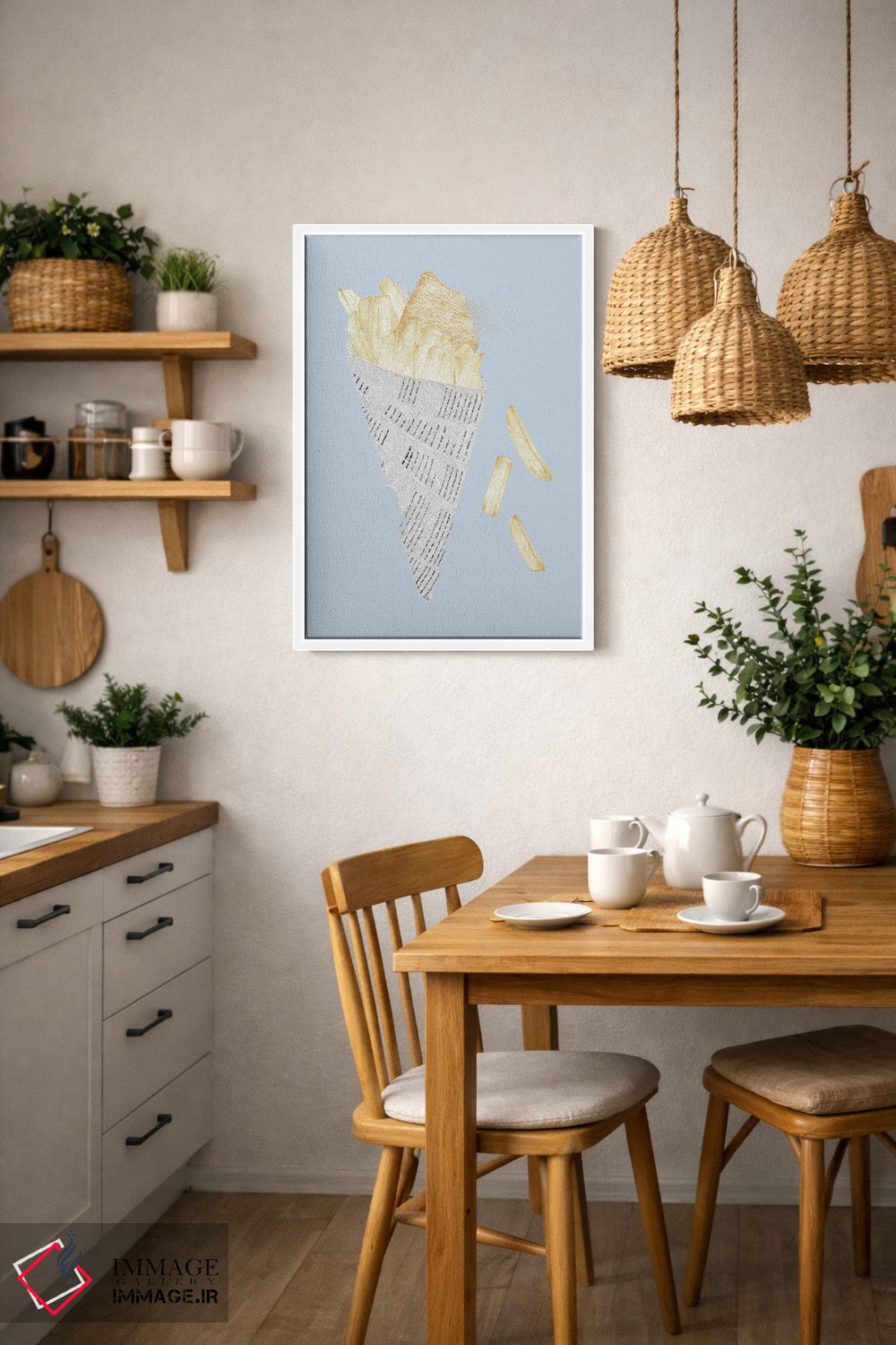 تابلو دکوراتیو ماهی و سیب زمینی لب ساحل تابستانی اثر کلسی امبلو - D4W