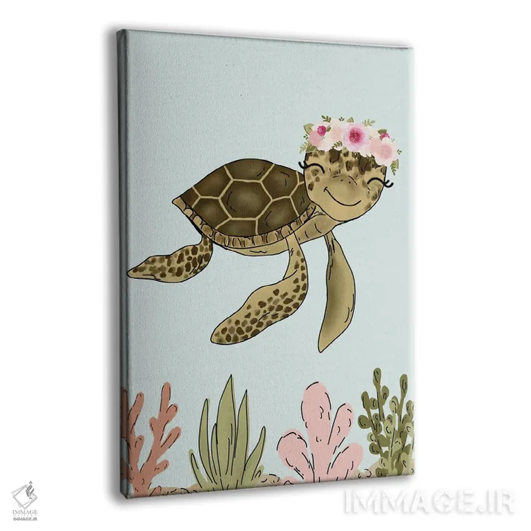 تابلو دکوراتیو لاک پشت دریایی با تاج گل اثر کیتی برایانت - نمای پرسپکتیو محصول