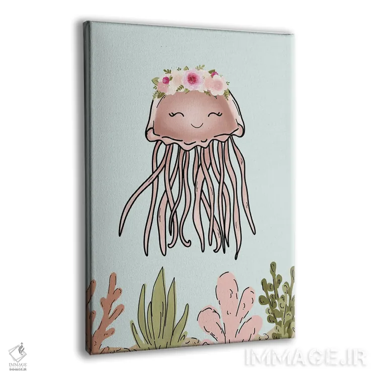 تابلو دکوراتیو عروس دریایی صورتی با تاج گل اثر کیتی برایانت - نمای پرسپکتیو محصول