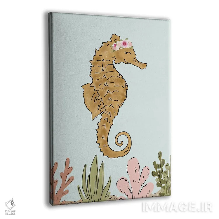 تابلو دکوراتیو اسب دریایی با تاج گل اثر کیتی برایانت - نمای پرسپکتیو محصول