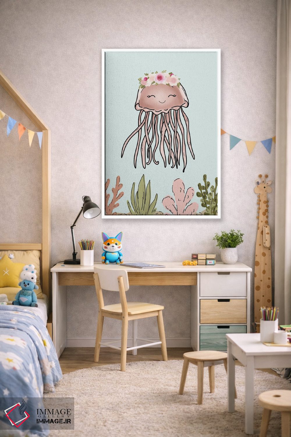 تابلو دکوراتیو عروس دریایی صورتی با تاج گل اثر کیتی برایانت - D1W