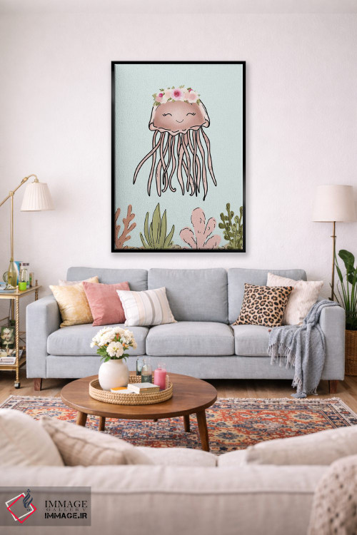 تابلو دکوراتیو عروس دریایی صورتی با تاج گل اثر کیتی برایانت - D2B