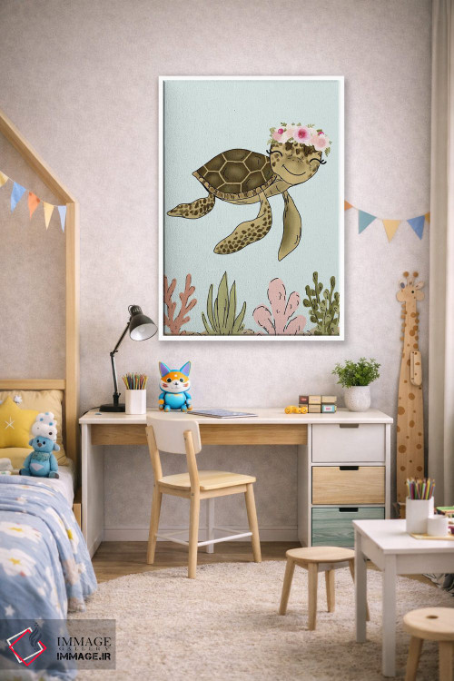 تابلو دکوراتیو لاک پشت دریایی با تاج گل اثر کیتی برایانت - D1W