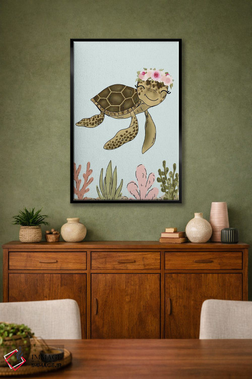 تابلو دکوراتیو لاک پشت دریایی با تاج گل اثر کیتی برایانت - D2B