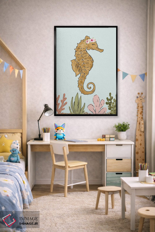 تابلو دکوراتیو اسب دریایی با تاج گل اثر کیتی برایانت - D1B