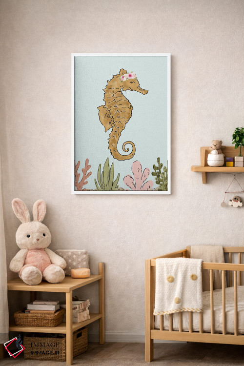 تابلو دکوراتیو اسب دریایی با تاج گل اثر کیتی برایانت - D2W